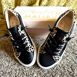 Blowfish Malibu Black/White Sand/Pixie Leopard Low Top Sneakers Size 12 NIB
